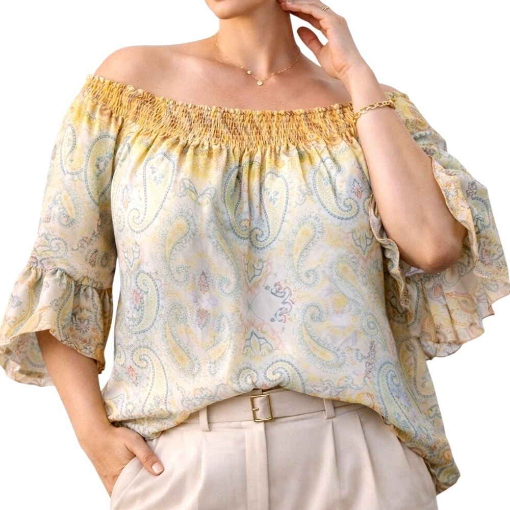 Paisley Smocked Blouse Poly Rayon Boho Casual 3X Zac & Rachel Woman Women